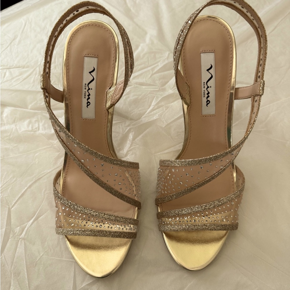 Nina gold rhinestone heels